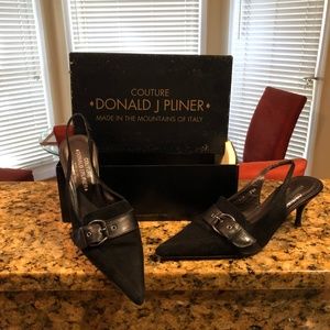 Donald Pliner Couture  Black Suede Leather Sling Backs